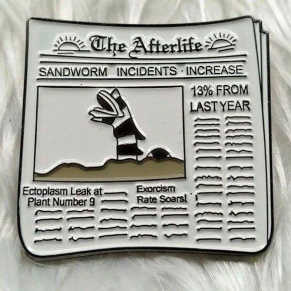 Independent Jewelry - Beetlejuice Sandworm Newspaper Enamel Metal Pin